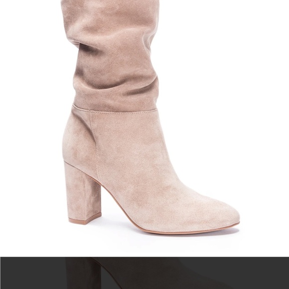 Chinese Laundry tan Kipper Split Suede bootie mid calf high heel boots - Picture 2 of 16
